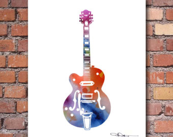 340x270 Acoustic Guitar Art Print Abstract Watercolor Painting - Guitar Watercolor Painting