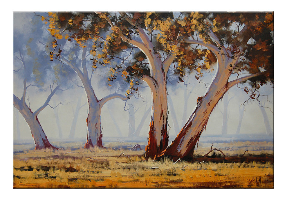 982x694 Trees Oil Painting Australian Artwork Summer Landscape - Gum Painting