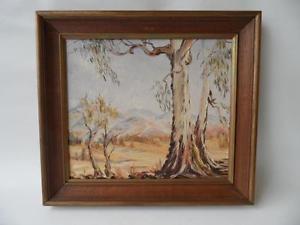 300x225 Vintage Wooden Frame Art Oil Painting Australian White Gum Trees - Gum Painting