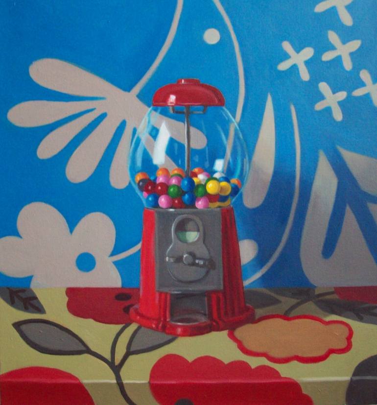 770x827 Saatchi Art Gumball Machine With Marimekko Amp Red Flower Fabric - Gumball Machine Painting