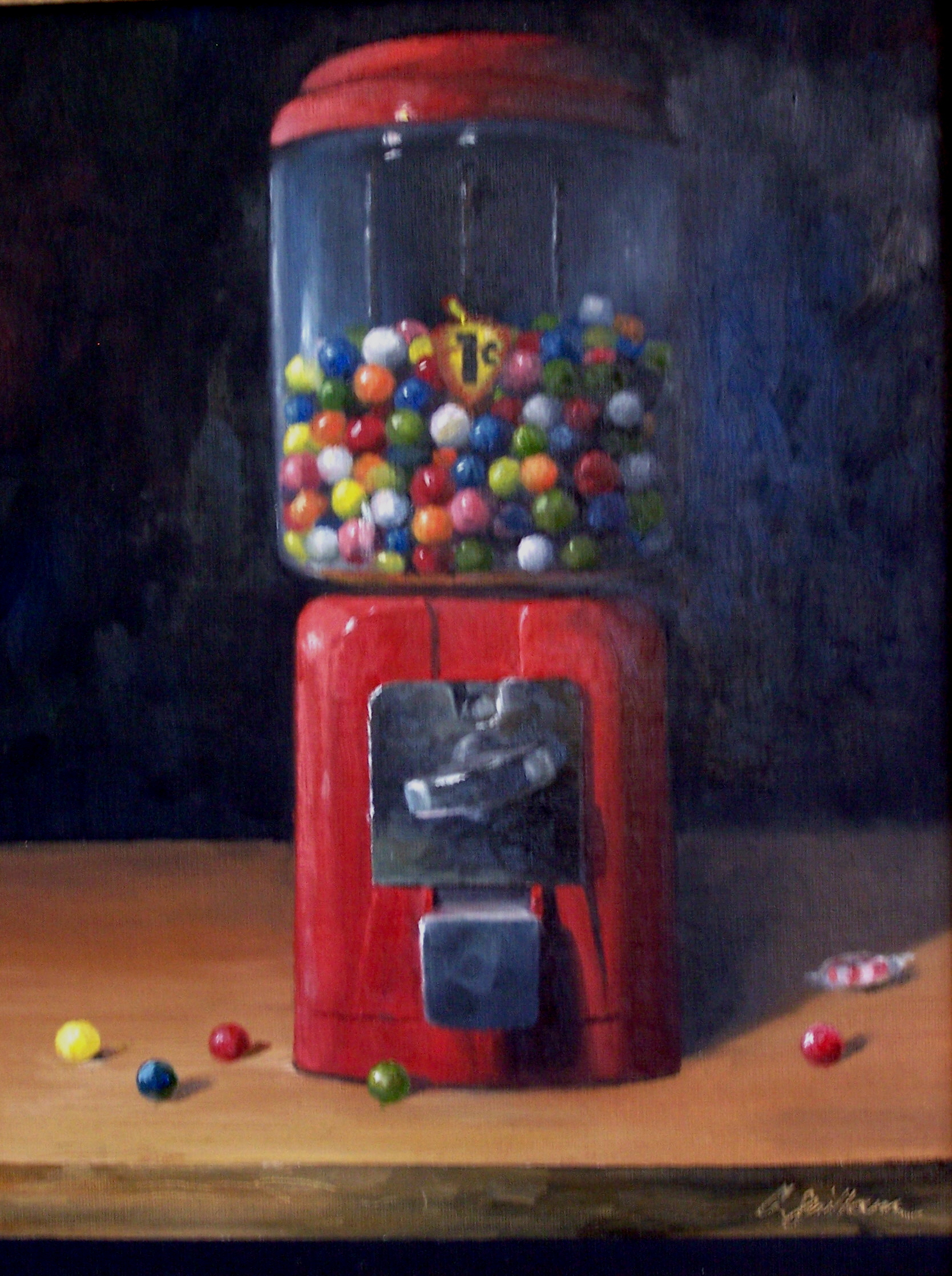 1668x2234 Still Life Painting Featuring A Vintage Gumball Machine - Gumball Machine Painting