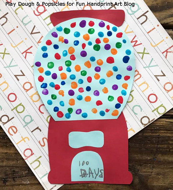600x660 Colorful 100th Day Of School Craft Fingerprint Gumball Machine - Gumball Machine Painting