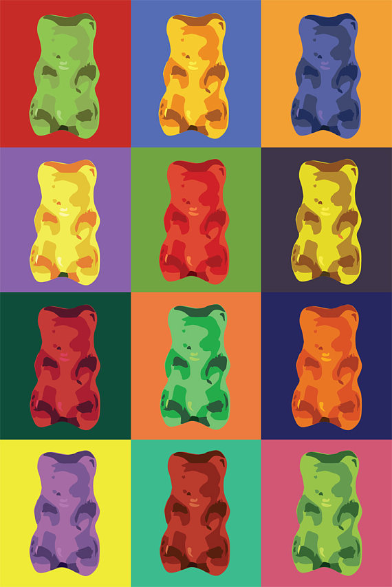 570x853 Gummy Bear Pop Art Wall Art Poster Art Print Rainbow - Gummy Bear Painting