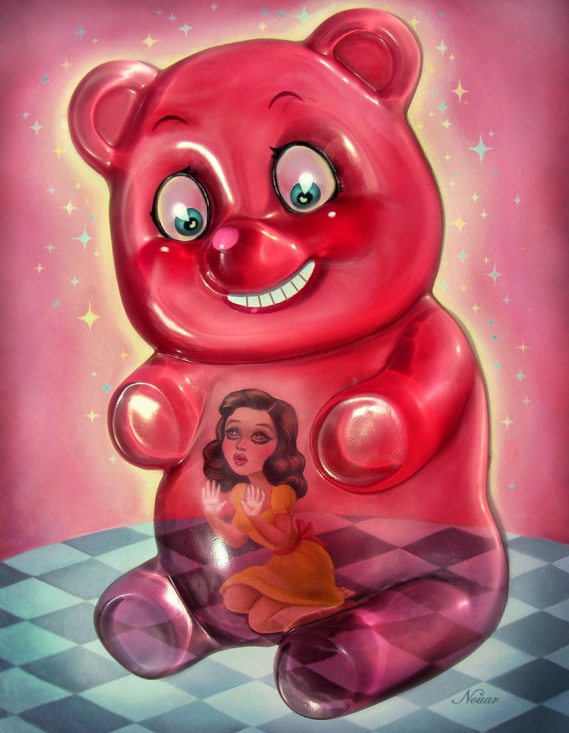 800x1030 Nouar Painting Corey Helford Thefoxisblack Big Gummy Bear Girl - Gummy Bear Painting