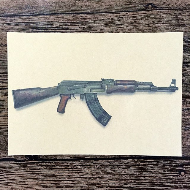 640x640 Xq 163 Vintage Poster Kraft Paper Russia Classic Machine Gun - Gun Painting