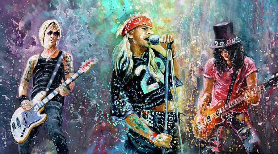 900x500 Guns N Roses Painting By Miki De Goodaboom - Guns And Roses Painting
