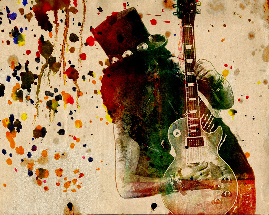 1050x840 Slash Art Guns N Roses Painting Original Watercolor Art - Guns And Roses Painting