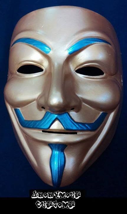 430x720 Anonymous Blue On Silver Custom Mask Guy Fawkes Hand Painted - Guy Fawkes Mask Painting