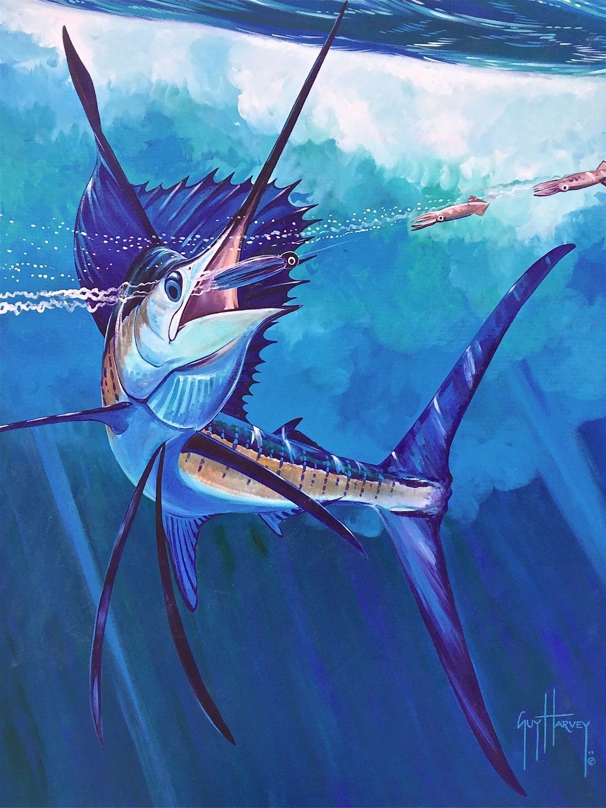 1199x1600 Marlin Catch, Original Acrylic Painting On Canvas, Guy Harvey - Guy Harvey Painting