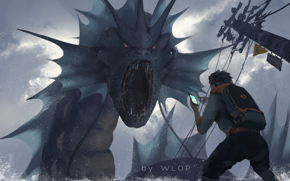 1000x625 Wallpaper Pokemon Go, Gyarados, Painting - Gyarados Painting