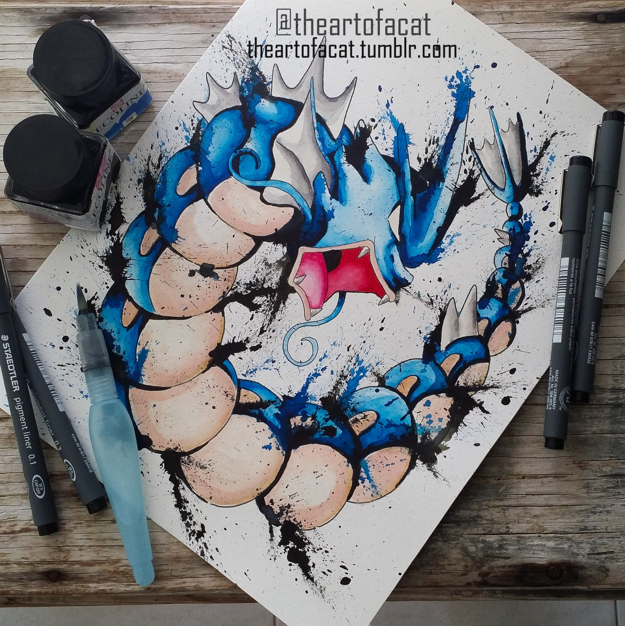 1280x1281 Theartofacat Gyarados Watercolor Painting! - Gyarados Painting