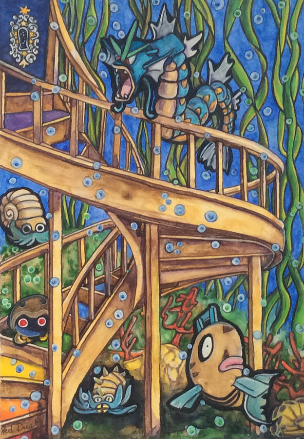 624x900 Gyarados And Friends Painting By Elisabeth Ryder - Gyarados Painting