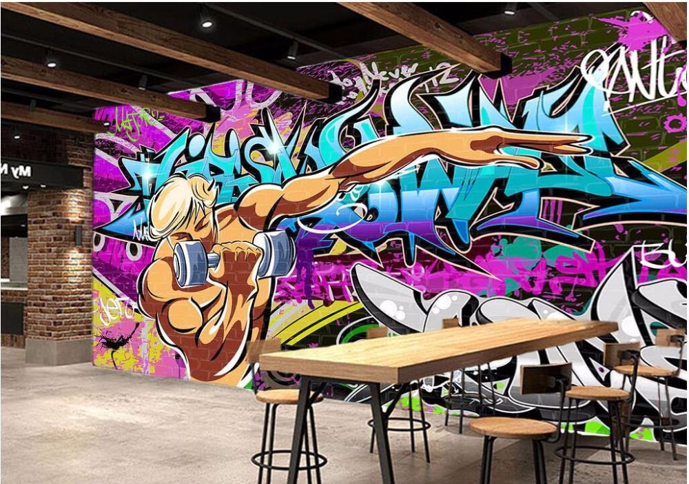 1000x702 3d Room Wallpaper Custom Photo Street Graffiti Exercise Gym - Gym Painting