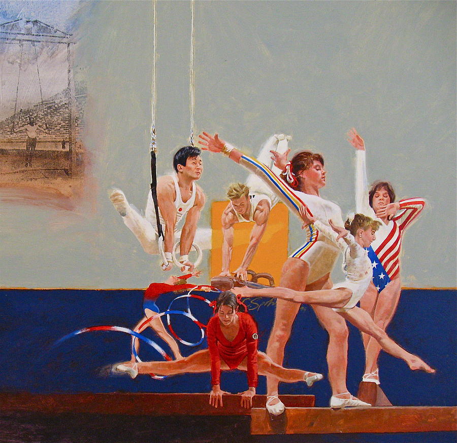 900x874 Gymnastics Painting By Cliff Spohn - Gymnastics Painting
