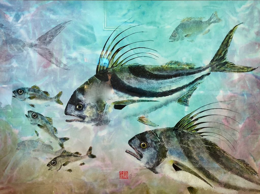 1024x765 Ken Dara Rooster Fish (Gyotaku Giclee, 22x30, Mat, Frame, Signed - Gyotaku Fish Painting