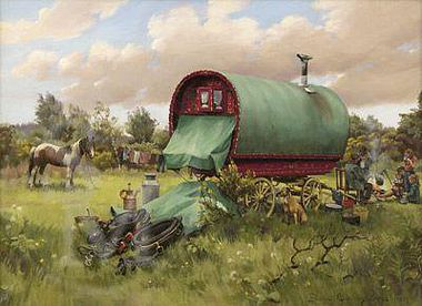 380x276 Gypsy Caravan Vanner Prints In Landscapes - Gypsy Caravan Painting