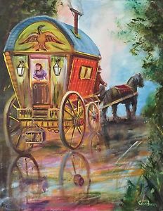 232x300 Leon Goodman Original Oil On Canvas Appleby Fair - Gypsy Caravan Painting