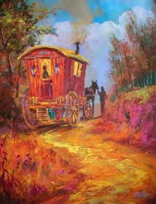 306x400 The Golden Gypsy By Leon Goodman (Now Sold) - Gypsy Caravan Painting