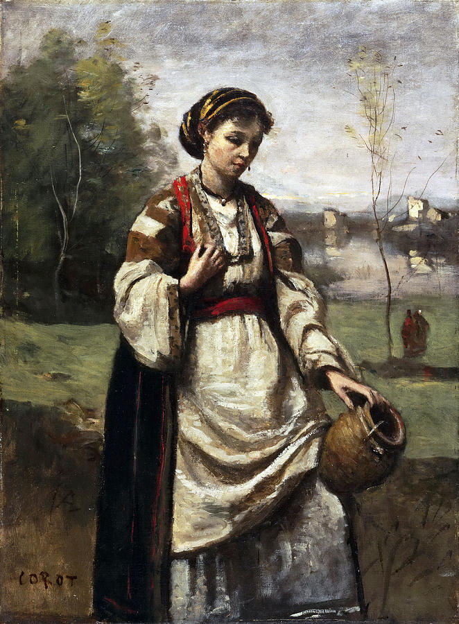 662x900 Gypsy Girl At A Fountain Painting By Jean Baptiste Camille Corot - Gypsy Girl Painting