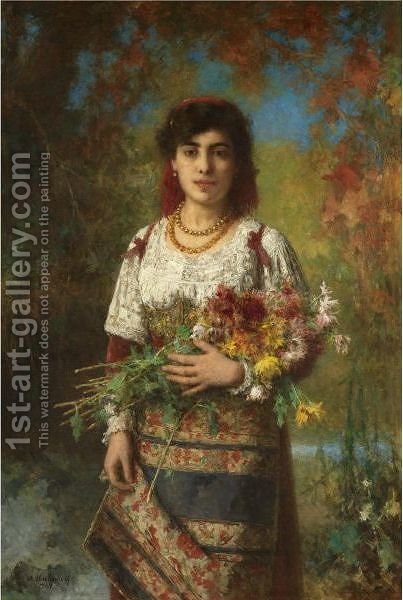 403x600 Gypsy Girl With Flowers Alexei Alexeivich Harlamoff Reproduction - Gypsy Girl Painting