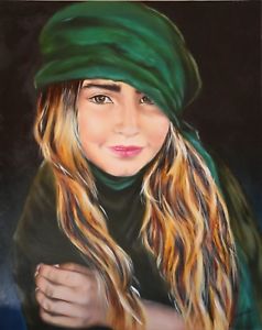 238x300 Original Oil Painting Of Gypsy Girl Child Green Portrait Female - Gypsy Girl Painting