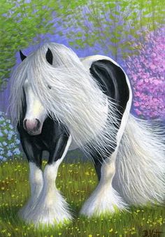 236x339 Palomino Gypsy Horse Spring Flowers Landscape Limited Edition Aceo - Gypsy Horse Painting