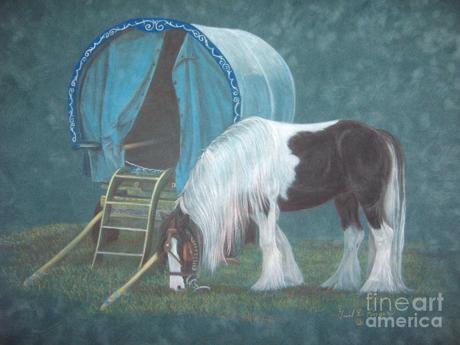 900x675 Gypsy Horse And Wagon Drawing By Gail Finger - Gypsy Horse Painting