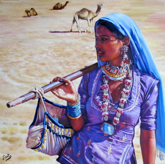 640x637 Santiago Carralero Artwork The Gypsy Woman Of Thar Desert - Gypsy Painting
