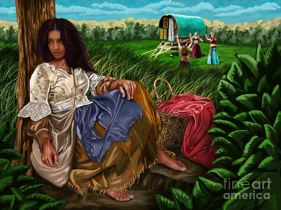 900x673 Gypsy Girl And Wagon Painting By Tim Gilliland - Gypsy Painting