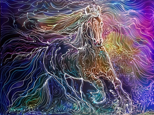 500x375 Painting Gypsy Vanner Batik Watercolor (Original Art By Marcia - Gypsy Vanner Painting