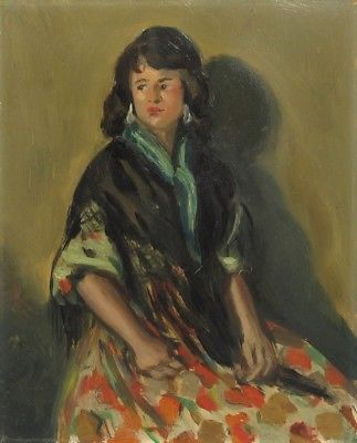 323x400 Vintage French Oil Painting Portrait Of A Woman Spanish Gypsy Girl - Gypsy Woman Painting