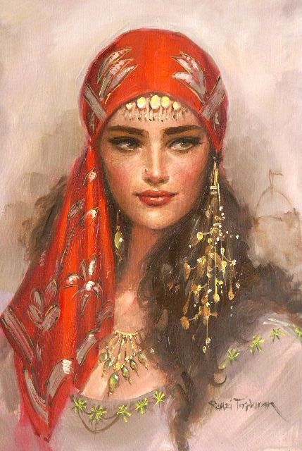 429x640 Firma Gypsy Globales Gold Jewellery, Bandanas - Gypsy Woman Painting