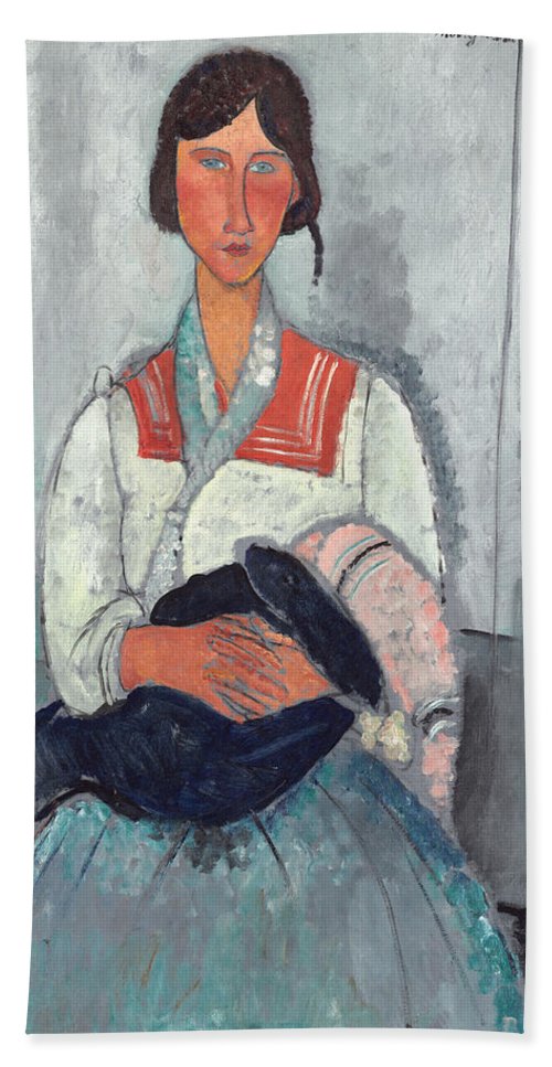 500x967 Gypsy Woman With Baby Beach Sheet For Sale By Amedeo Modigliani - Gypsy Woman With Baby Painting