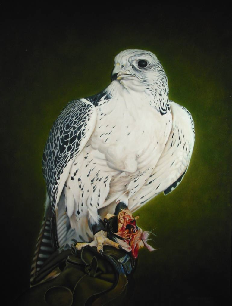 770x1017 Saatchi Art Gyrfalcon With Prey Painting By Jan Teunissen - Gyrfalcon Painting