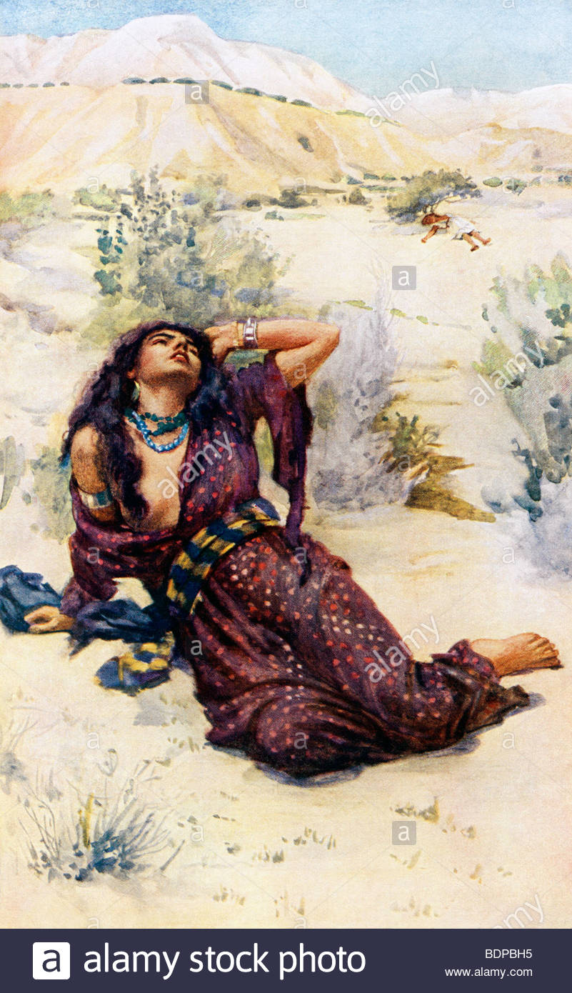 801x1390 Painting Of Hagar In The Wilderness With Her Son Ishmael Under - Hagar In The Wilderness Painting