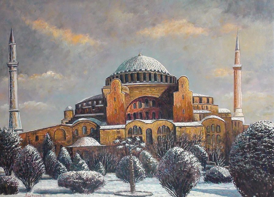 900x648 Hagia Sophia In Snow Painting By Charalampos Laskaris - Hagia Sophia Painting