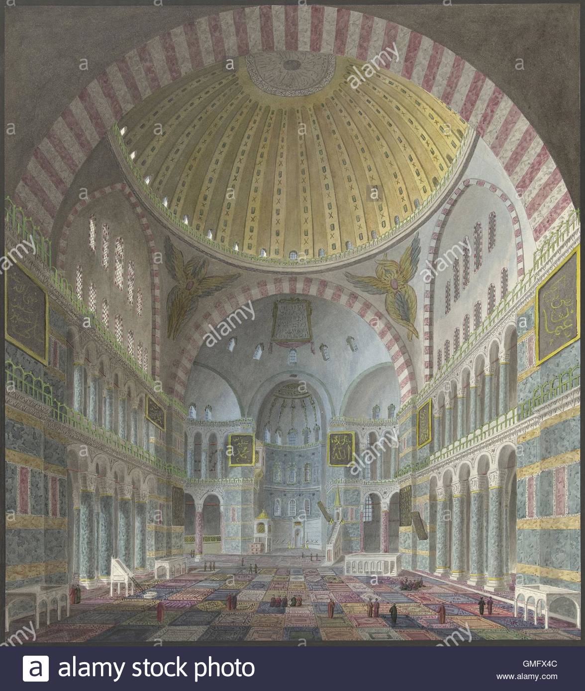 1176x1390 Interior Of Hagia Sophia With Kneeling And Walking Turks, By - Hagia Sophia Painting
