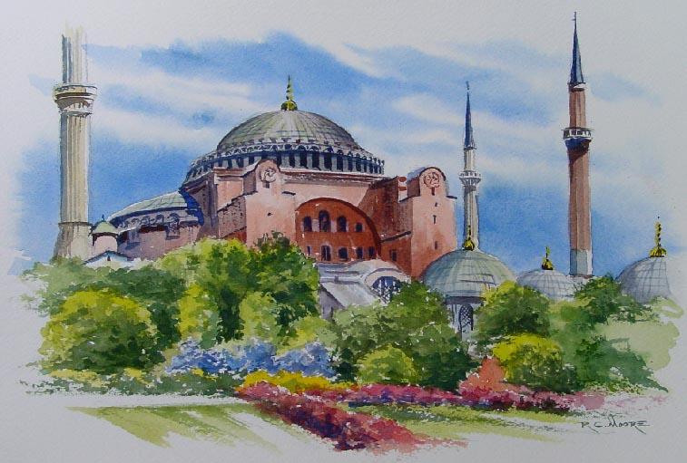 757x511 Watercolor Painting Of Hagia Sophia - Hagia Sophia Painting