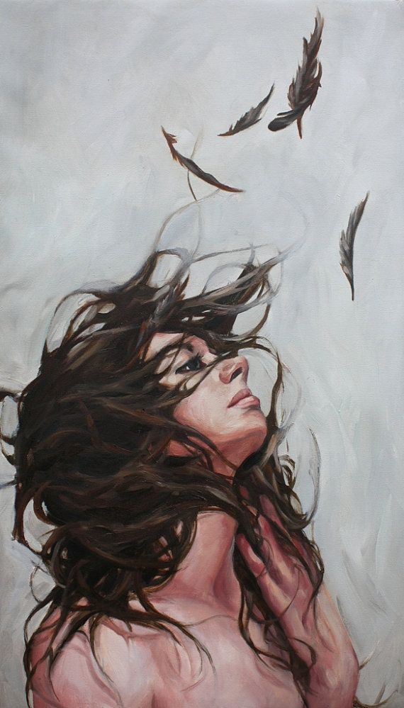 570x999 Original Oil Painting Feathers Wind Hair By Annieveitchfineart - Hair Blowing In The Wind Painting