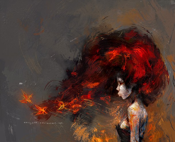 610x495 Art, Blowing, Drawing, Flowing - Hair Blowing In The Wind Painting