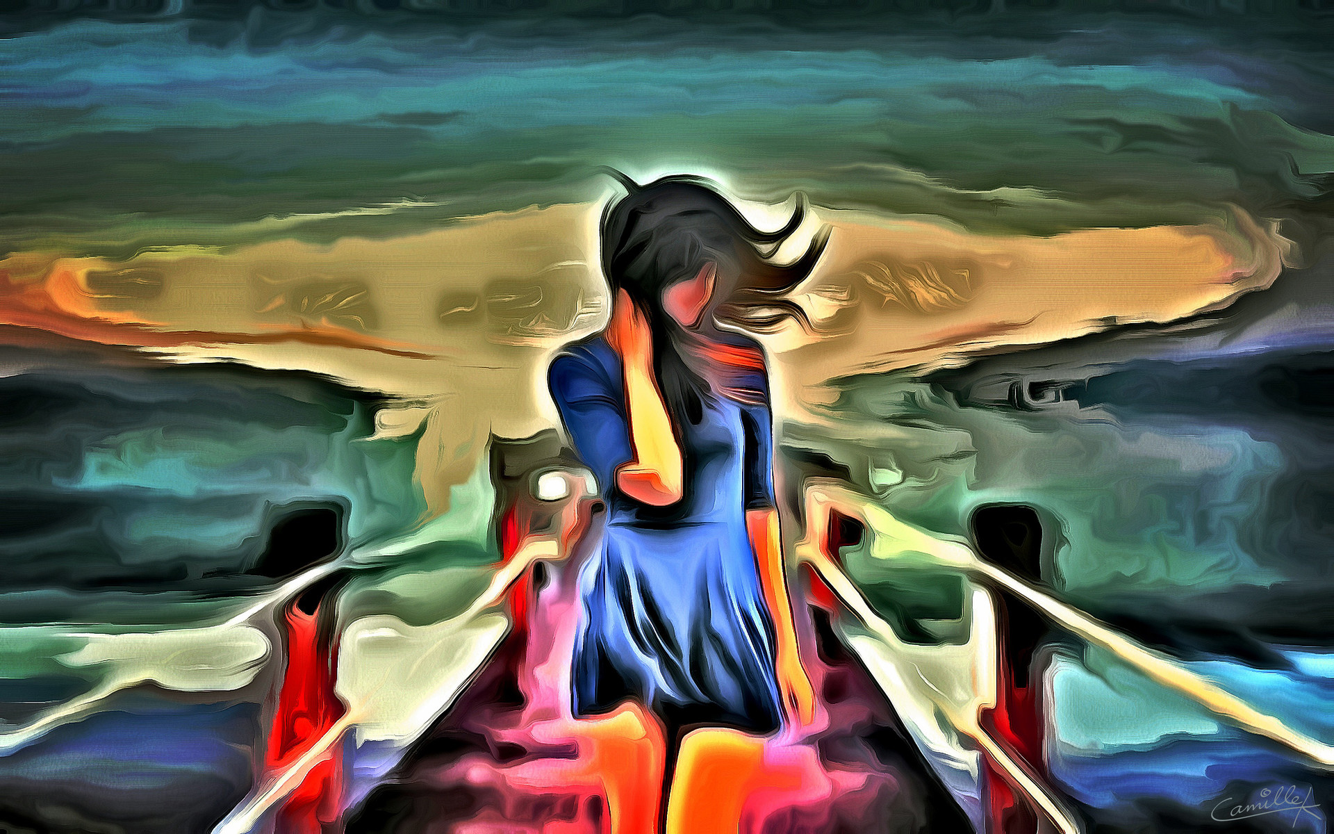 1920x1200 Camille Kleinman - Hair Blowing In The Wind Painting