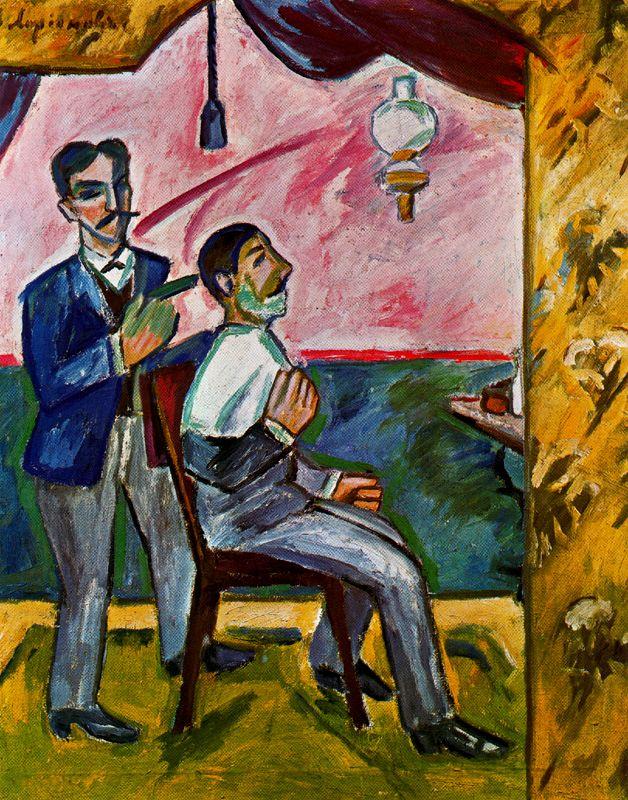 628x800 Mikhail Larionov - Hairdresser Painting