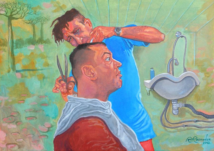 900x636 Self Portrait In The Saloon Of Ideas Painting By Ramaz Razmadze - Hairdresser Painting