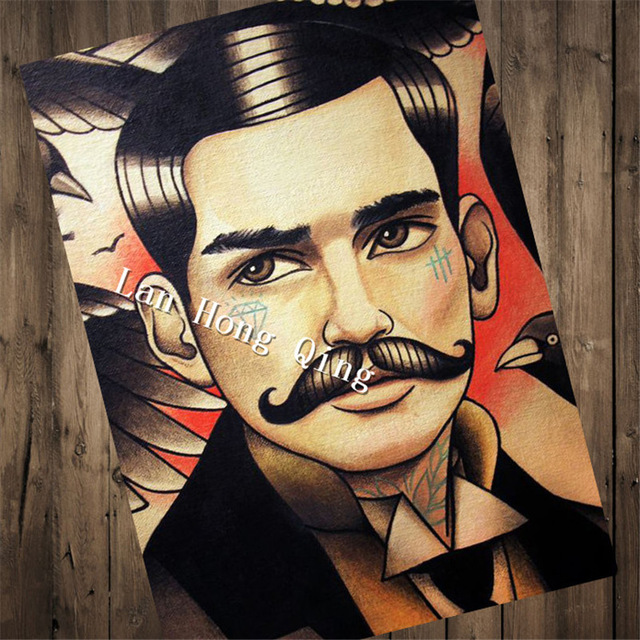 640x640 Vintage Hairdresser Tattoos Patterned Posters Kraft Paper Interior - Hairdresser Painting