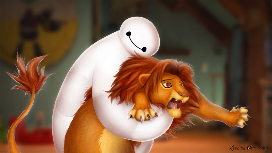 899x506 Baymax And Simba - Hairy Baby Painting