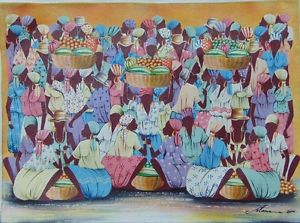 300x223 Haitian Painting By Master Jean Claude Blanc 12 X 16 Market - Haiti Painting