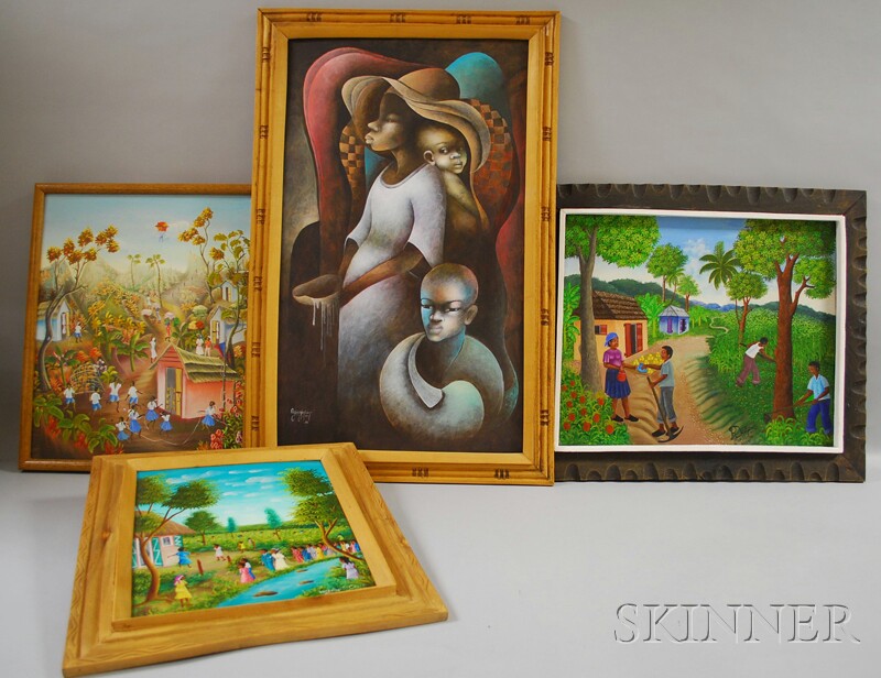 800x616 Haitian School, 20th Century Four Framed Oil Paintings Rony - Haitian Oil Painting