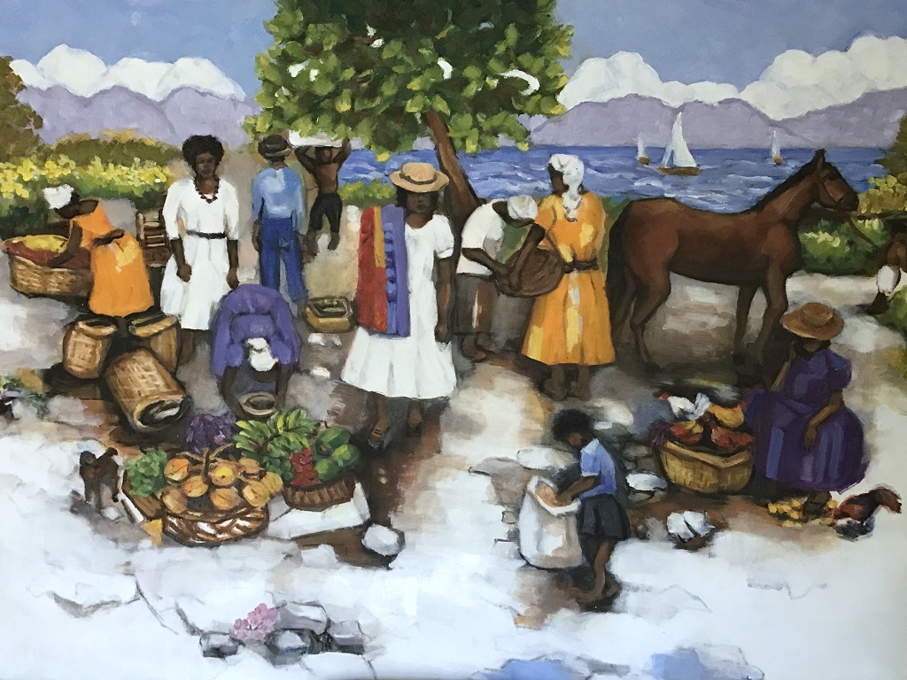1024x768 Market Scene Haitian Fine Art Oil Painting By Rolande Magloire - Haitian Oil Painting