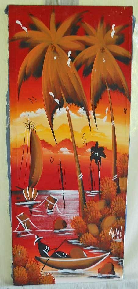 452x944 Vibrant Haitian Oil Painting Marine Sunset Vili Vixi Vtg Oil - Haitian Oil Painting