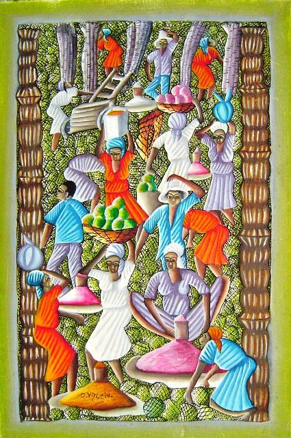 425x640 Original Haitian Painting By Valcin, Oswald 24x16 Market Scene - Haitian Painting